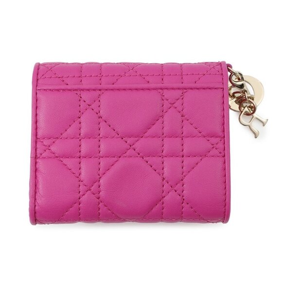 Dior Lady Dior Lotus Wallet Cannage Tri-fold Wallet Lambskin Pink - Picture 3 of 14